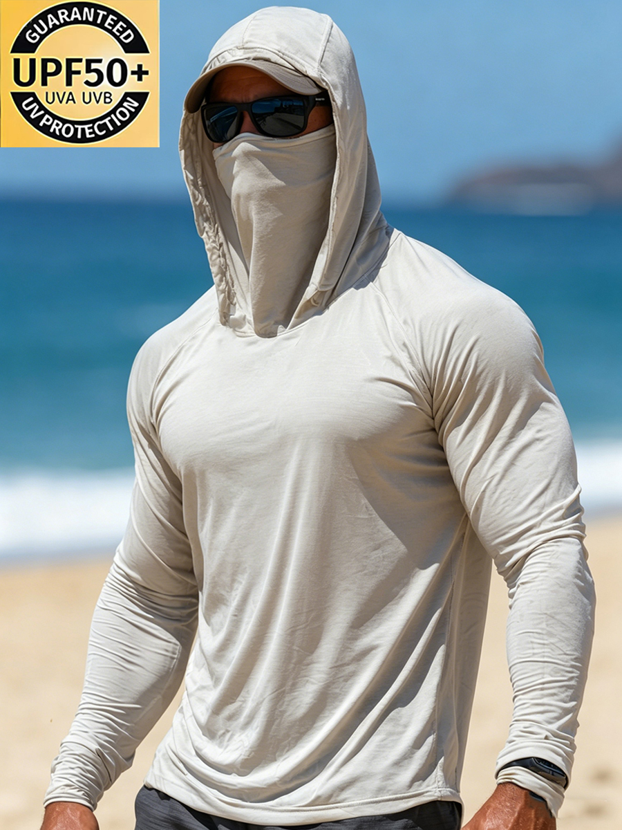Men's Solid Pattern Ultra-Cool Breathable Hooded-SunSeaUp