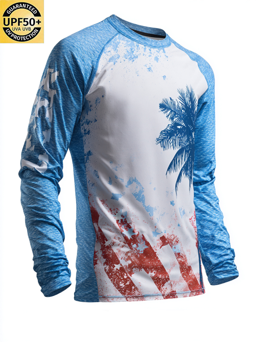 Men'S Retro Raglan Sleeve Mottled Silhouette Textured Sun Protection T-Shirt-SunSeaUp