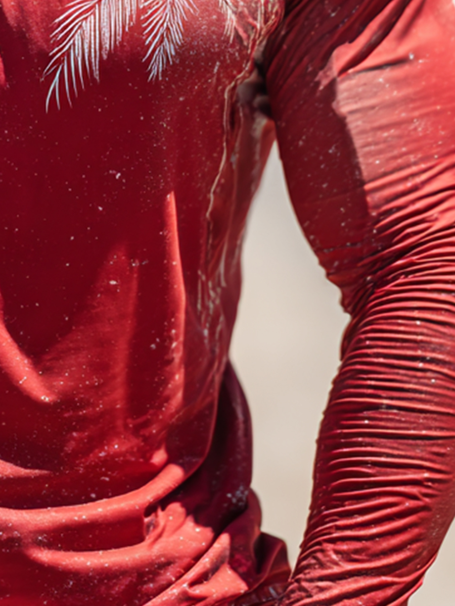 Men's "Red Palm Tree" Print Cool Breathable Long Sleeve Hooded Sun Shirt-SunSeaUp