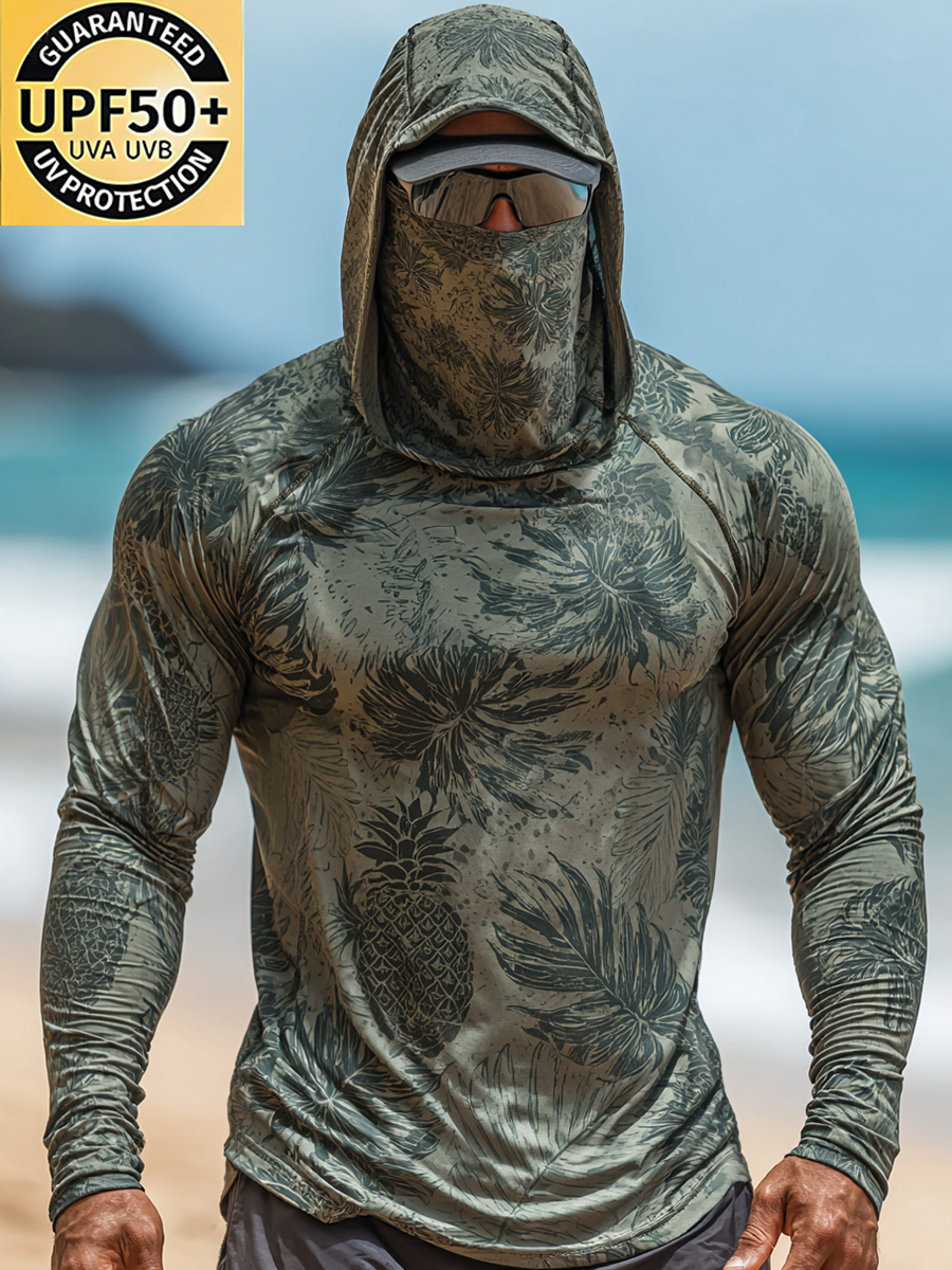 Men's Olive Tropical Camouflage Pattern Ultra-Cool Breathable Hooded-SunSeaUp