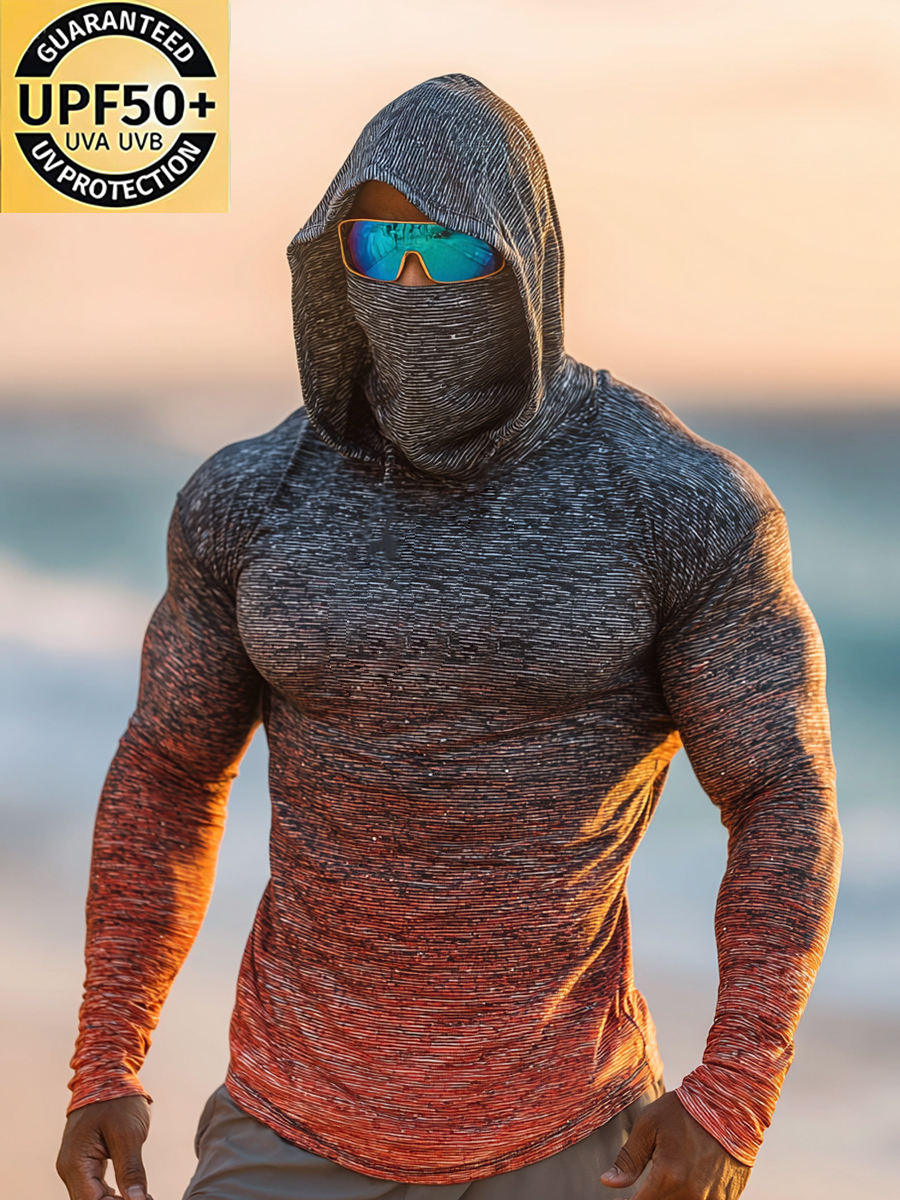 Men's "Grey to Orange Heather Gradient" Print Cool Breathable Hooded-SunSeaUp