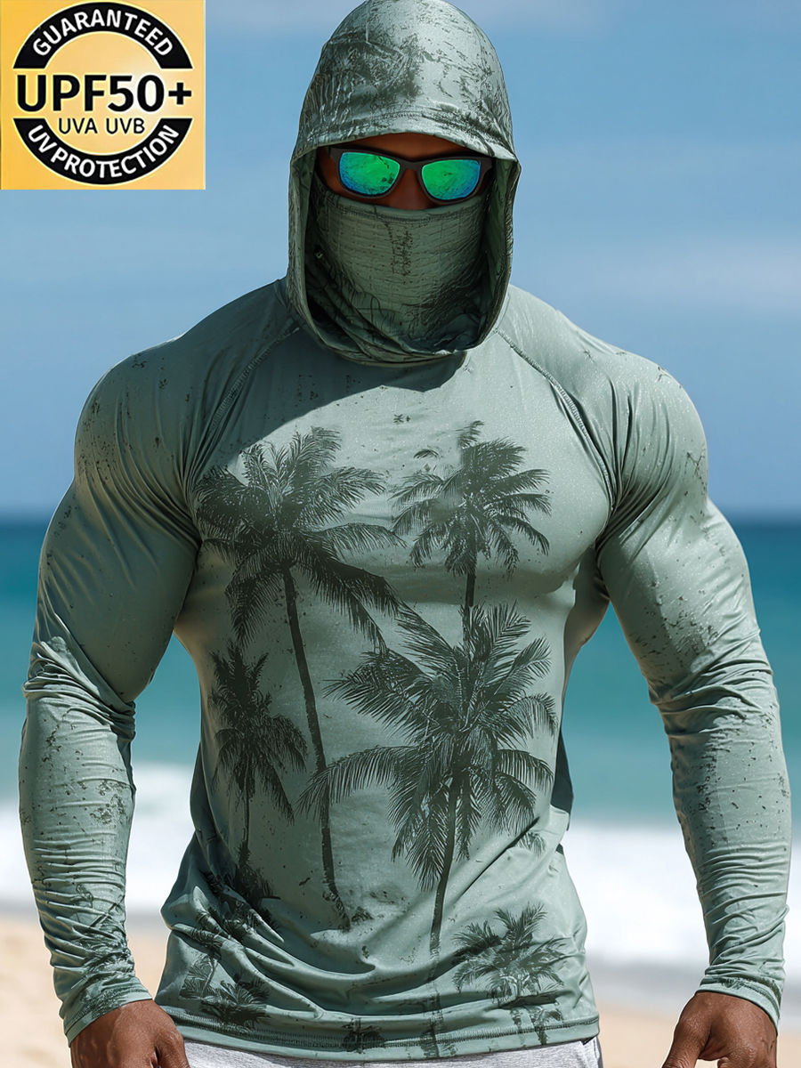 Men's "Sage Green Tropical Palm Tree" Print Cool Breathable Hooded-SunSeaUp