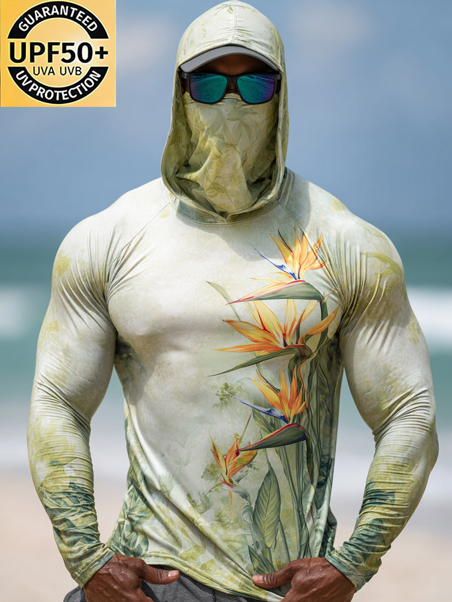 Men's "Light Green Tropical Bird of Paradise" Print Cool Breathable Hooded-SunSeaUp