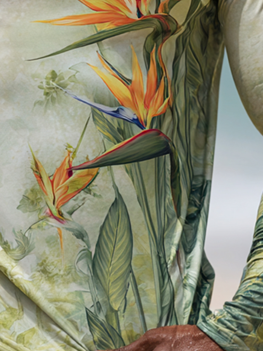Men's "Light Green Tropical Bird of Paradise" Print Cool Breathable Hooded-SunSeaUp