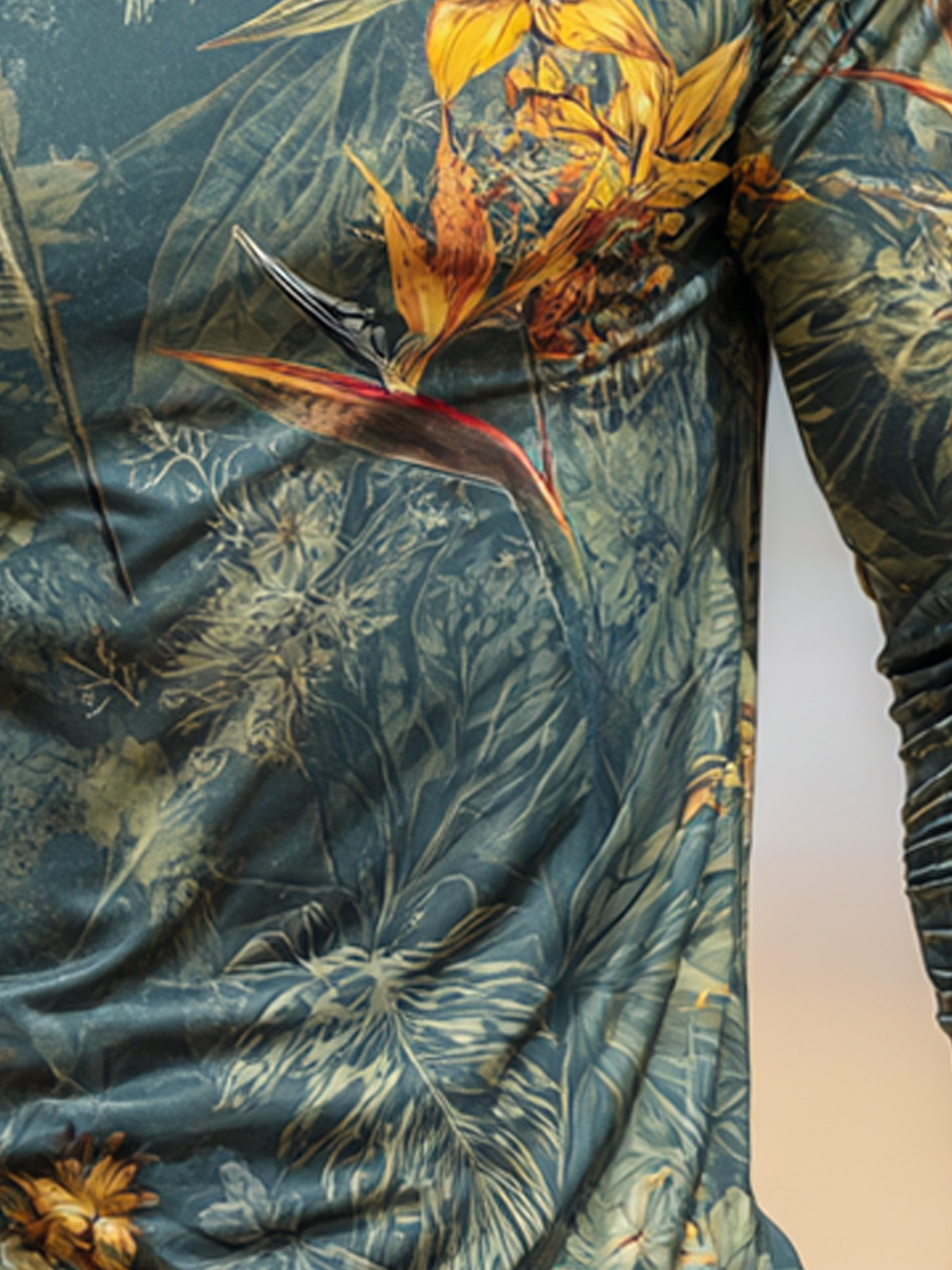 Men's "Jungle Bird of Paradise" Print Cool Breathable Long Sleeve Hooded-SunSeaUp