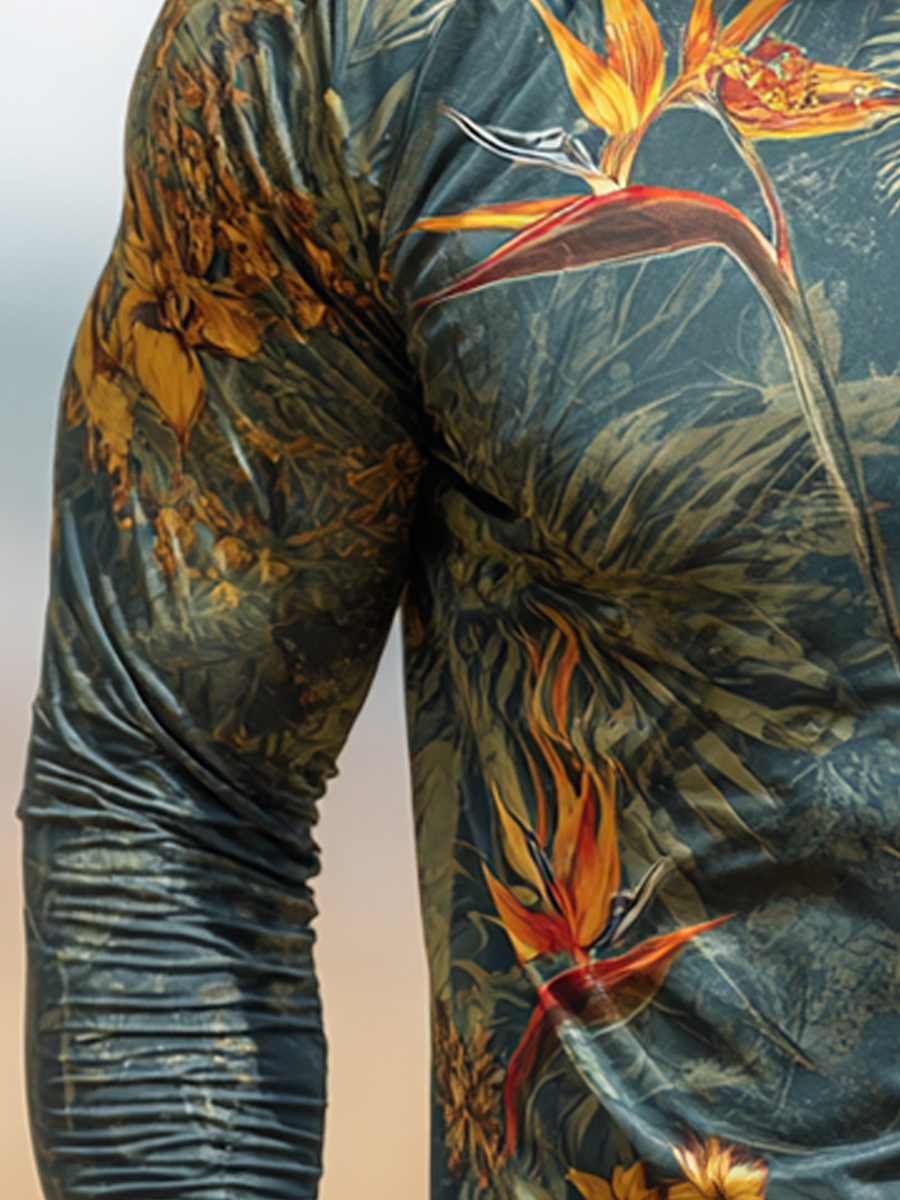 Men's "Jungle Bird of Paradise" Print Cool Breathable Long Sleeve Hooded-SunSeaUp