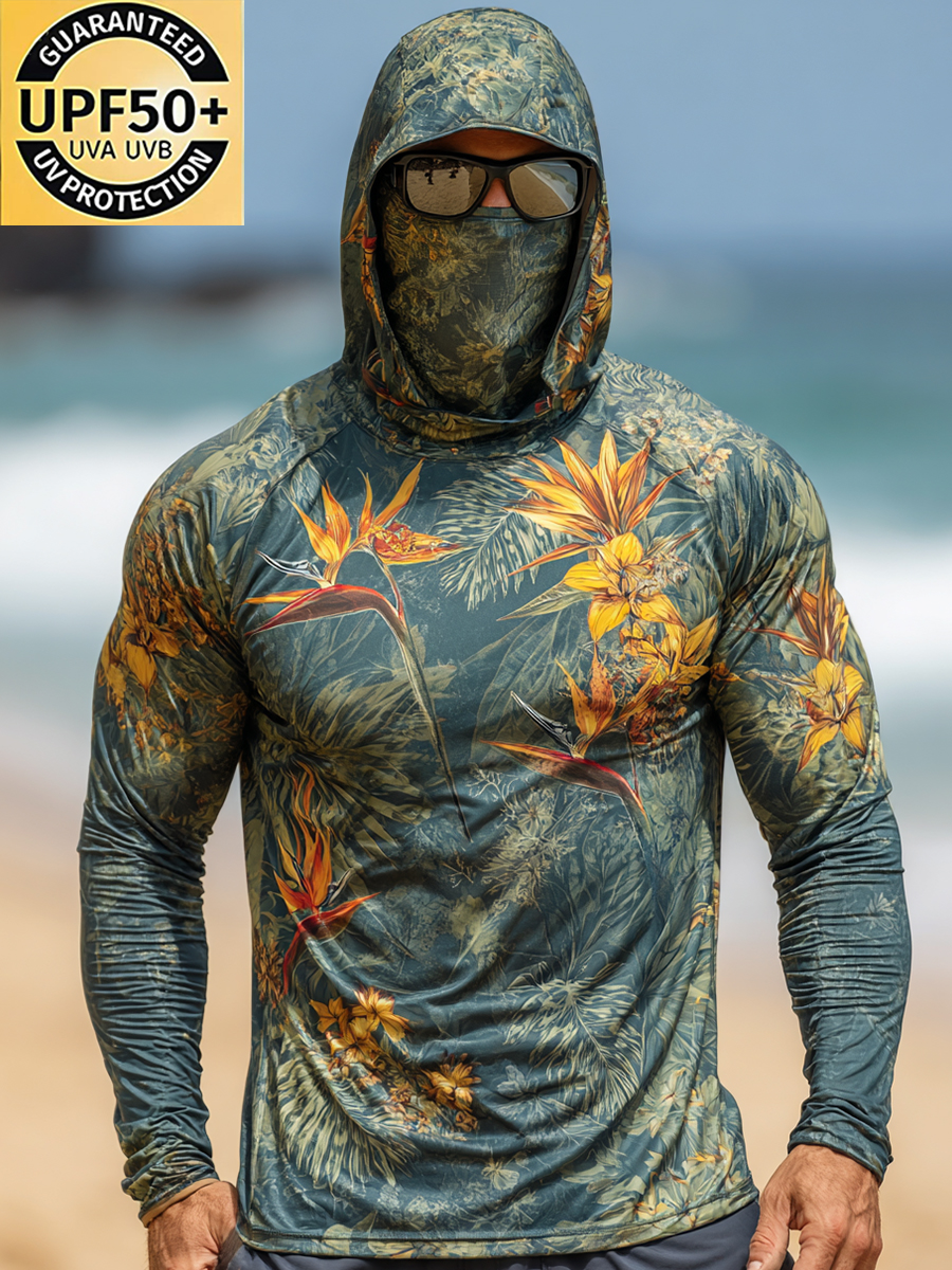 Men's "Jungle Bird of Paradise" Print Cool Breathable Long Sleeve Hooded-SunSeaUp
