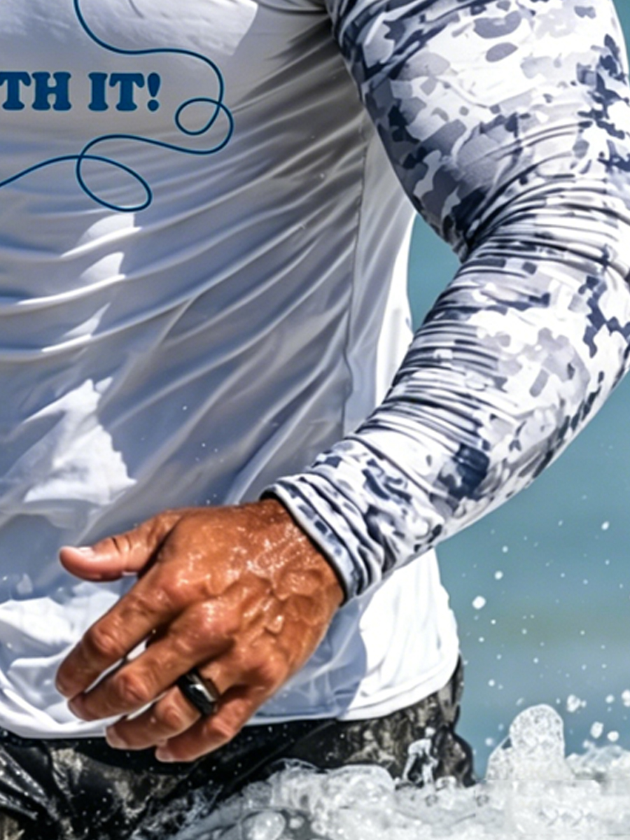 Men  “GET JIGGY WITH IT!” Camouflage Print Breathable Long-Sleeved Hooded Sun Protection Shirt-SunSeaUp