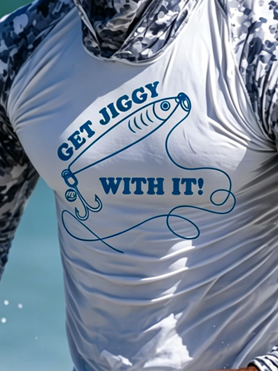 Men  “GET JIGGY WITH IT!” Camouflage Print Breathable Long-Sleeved Hooded Sun Protection Shirt-SunSeaUp