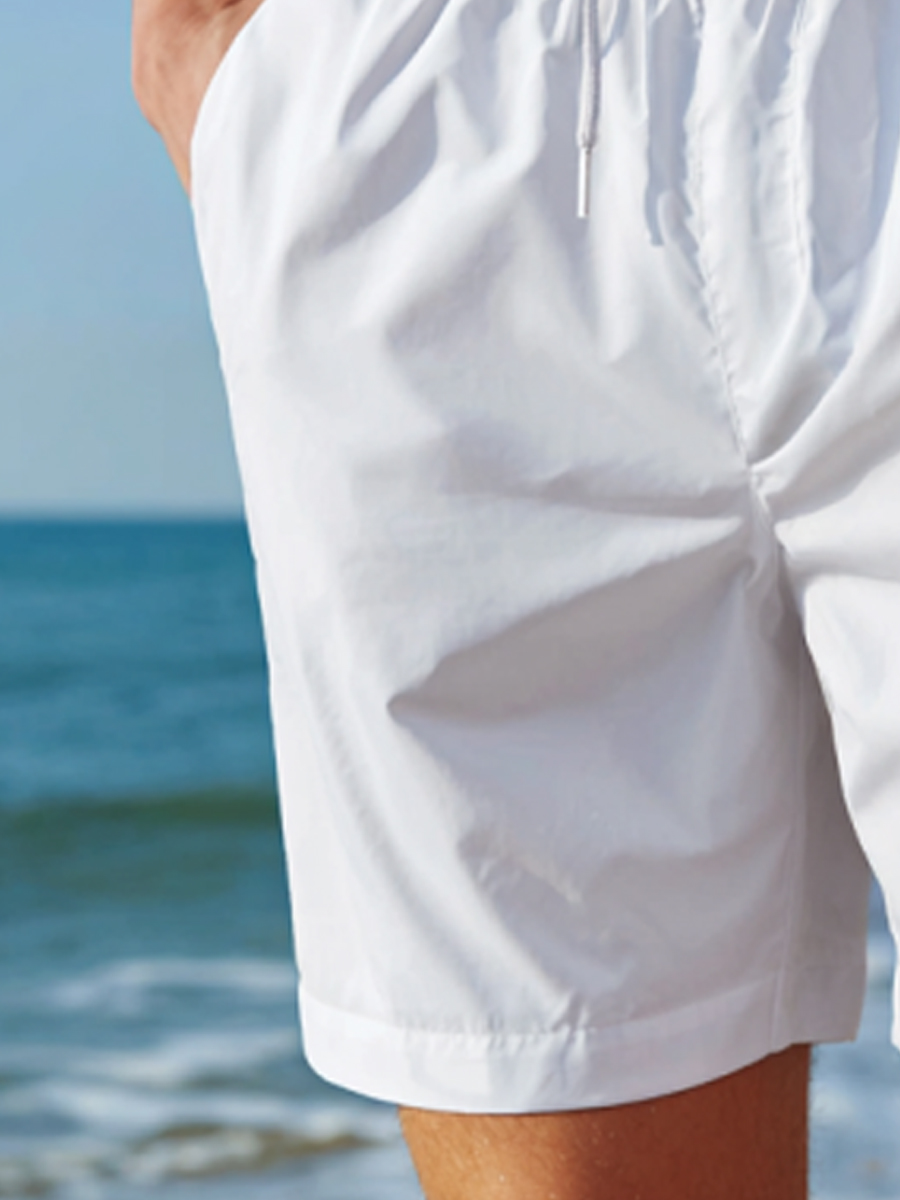 Men'S White Beach Casual Quick-Drying Shorts-SunSeaUp