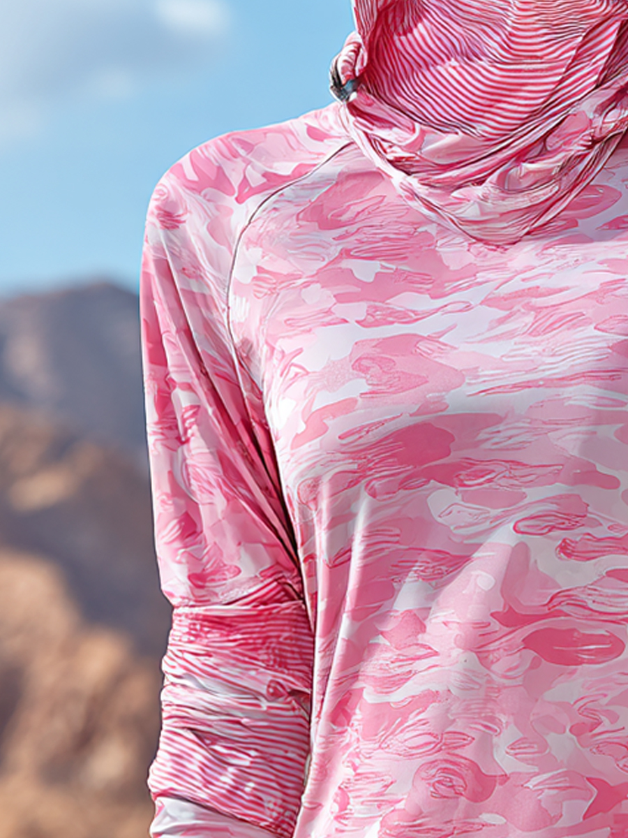 Women's Abstract Camouflage Texture Print Cool Breathable Sun Protection Hoodie-SunSeaUp