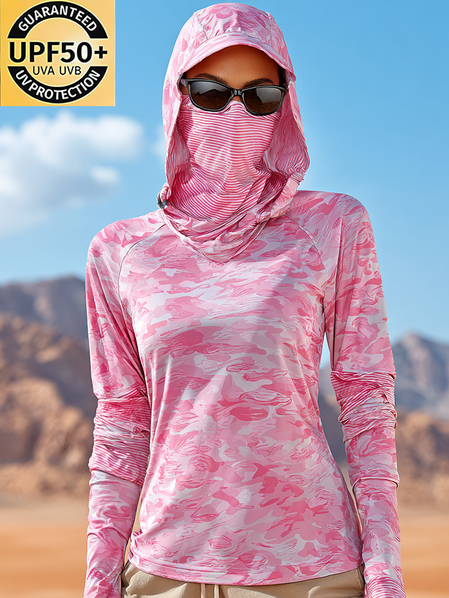 Women's Abstract Camouflage Texture Print Cool Breathable Sun Protection Hoodie-SunSeaUp