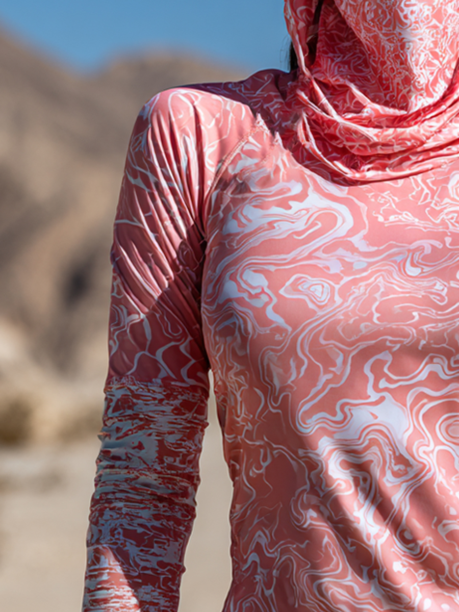Women's Abstract Marble Print Cool Breathable Sun Protection Hoodie-SunSeaUp