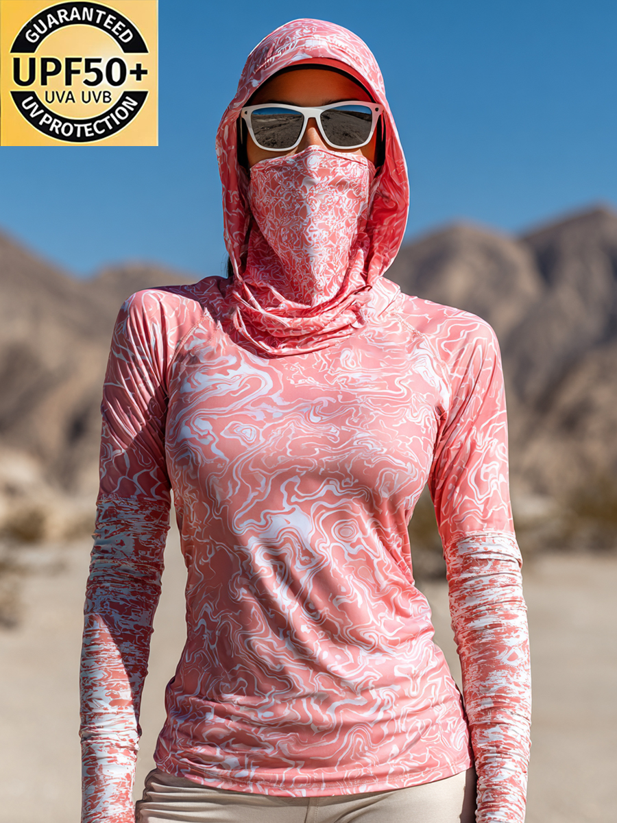 Women's Abstract Marble Print Cool Breathable Sun Protection Hoodie-SunSeaUp