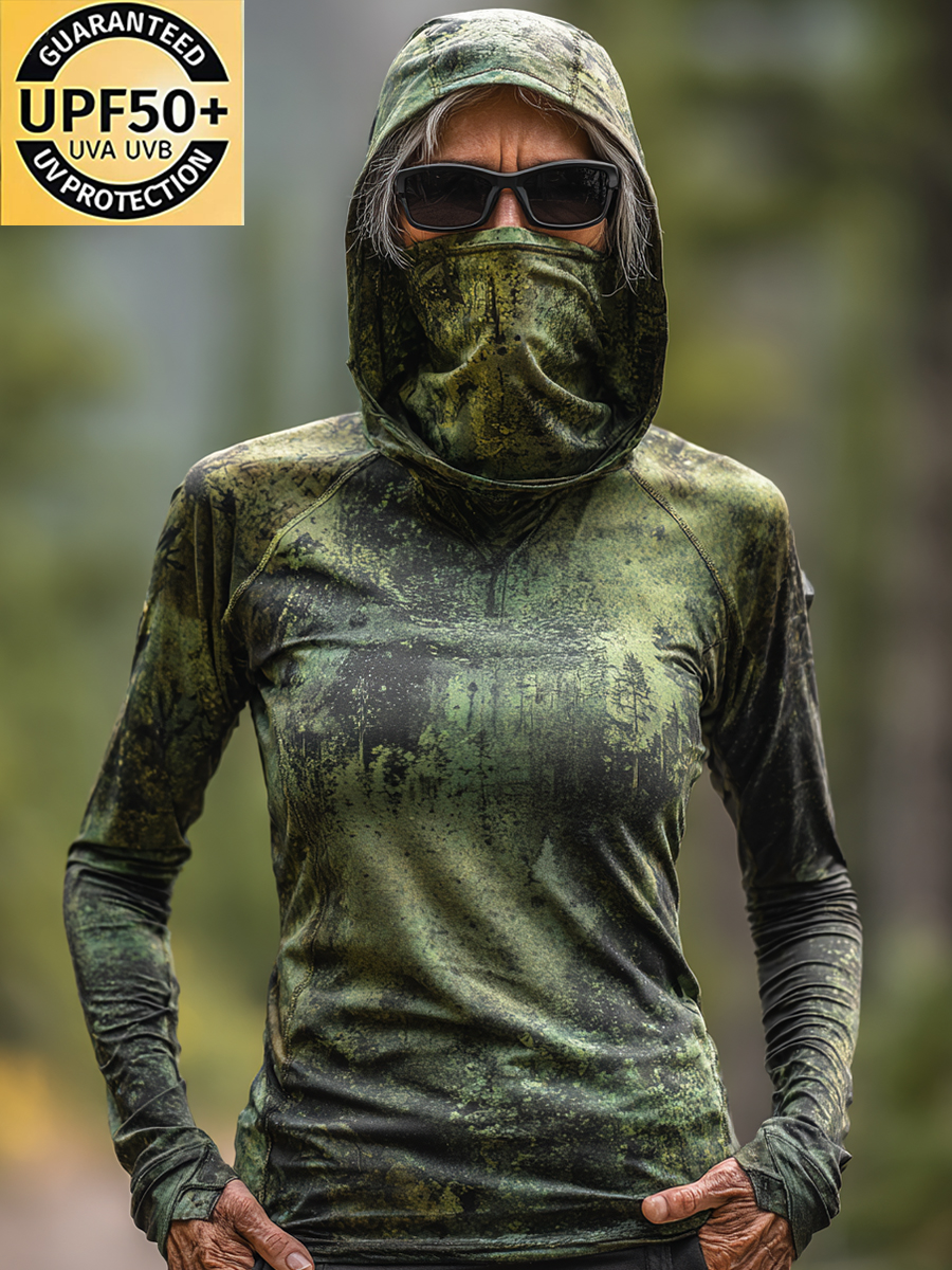 Women's Spotted Camouflage Print Cool Breathable Sun Protection Hoodie-SunSeaUp