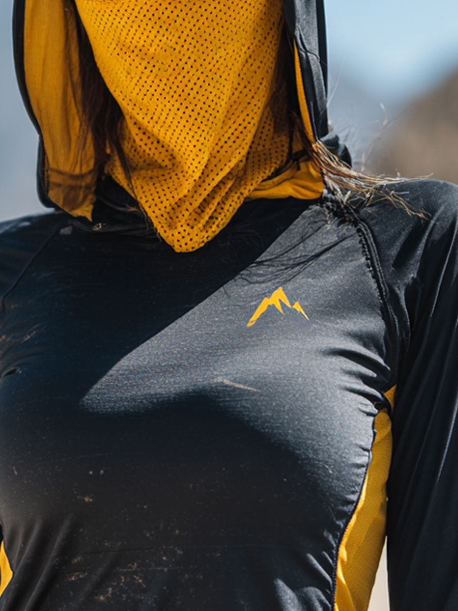 Women's Yellow Mountain Line Sign Retro Mottled Print Cool Breathable Sun Protection Hoodie-SunSeaUp