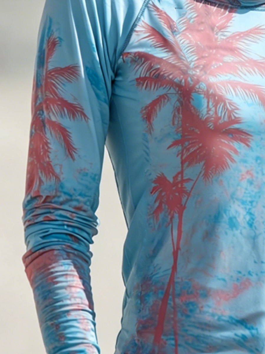 Women's Beach Tie-Dye Tropical Palm Tree Print Cool Breathable Sun Protection Hoodie-SunSeaUp