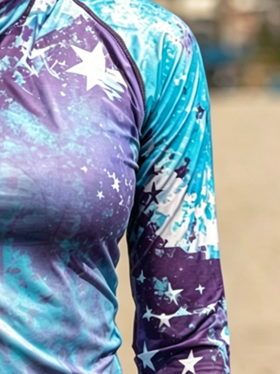 Women's Purple Tie-Dye Star Print Cool Breathable Sun Protection Hoodie-SunSeaUp