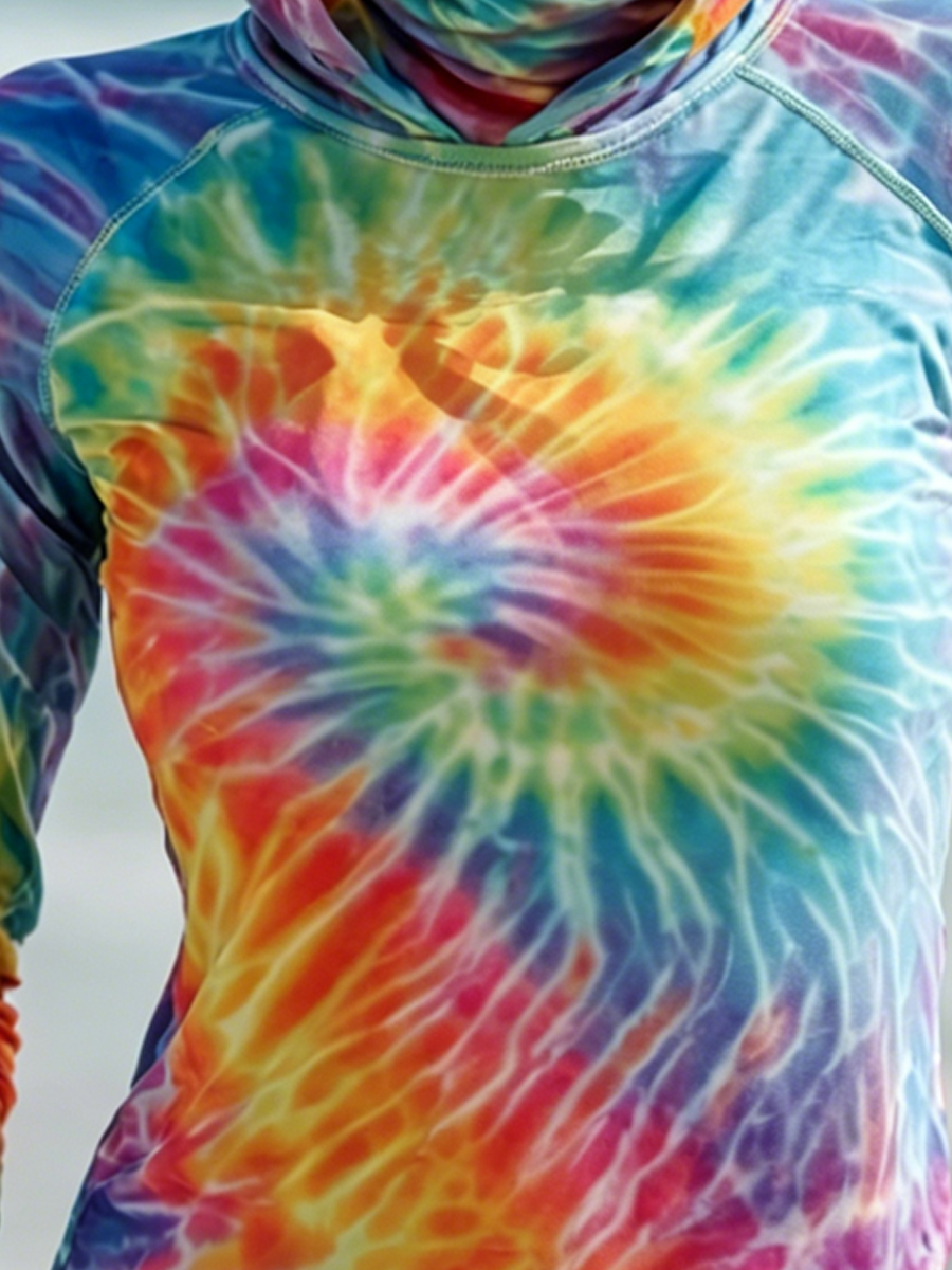 Women's Rainbow Spiral Tie-Dye Print Cool Breathable Sun Protection Hoodie-SunSeaUp