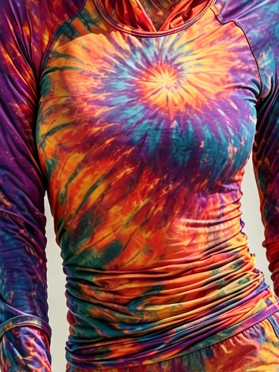 Women's Orange Purple Tie-Dye Print Cool Breathable Sun Protection Hoodie-SunSeaUp