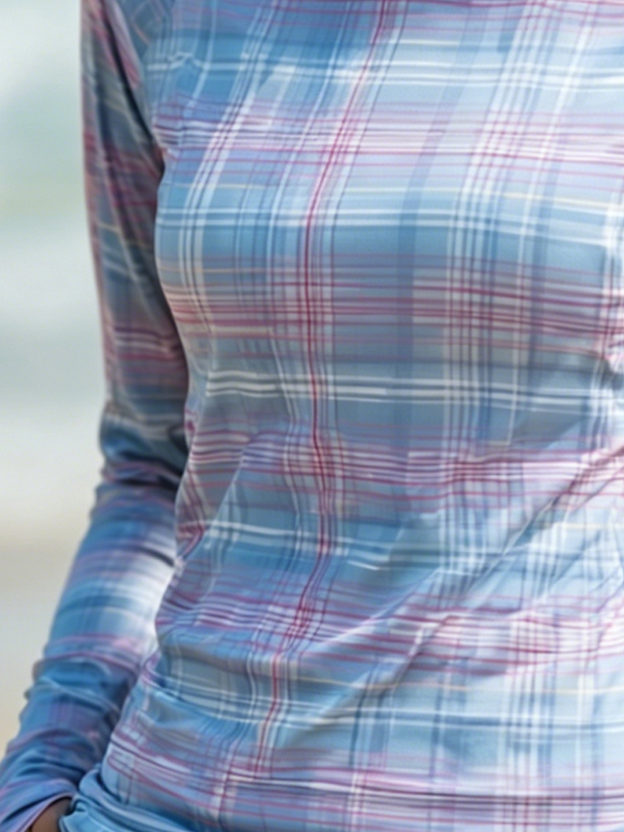 Women's Classic Blue Pink Plaid Print Cool Breathable Sun Protection Hoodie-SunSeaUp