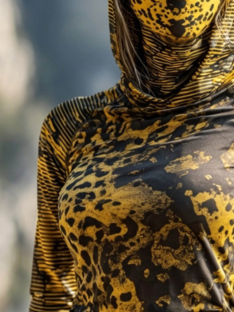 Women's Yellow Black Leopard Print Cool Breathable Sun Protection Hoodie-SunSeaUp