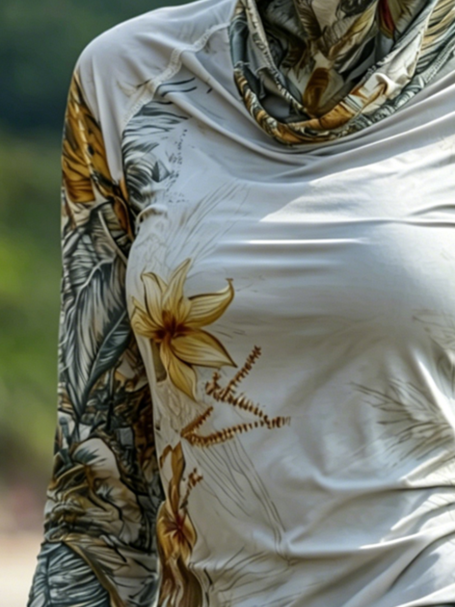 Women's Tropical Hibiscus Floral Print Cool Breathable Sun Protection Hoodie-SunSeaUp