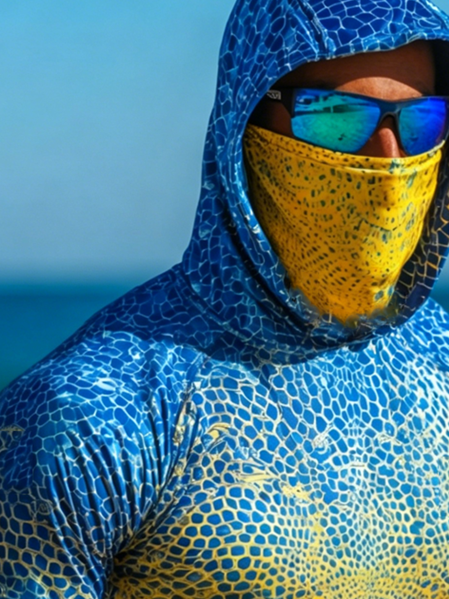 Men's Tropical Scale Pattern Print Breathable Long-Sleeved Hooded Sun Protection Shirt-SunSeaUp
