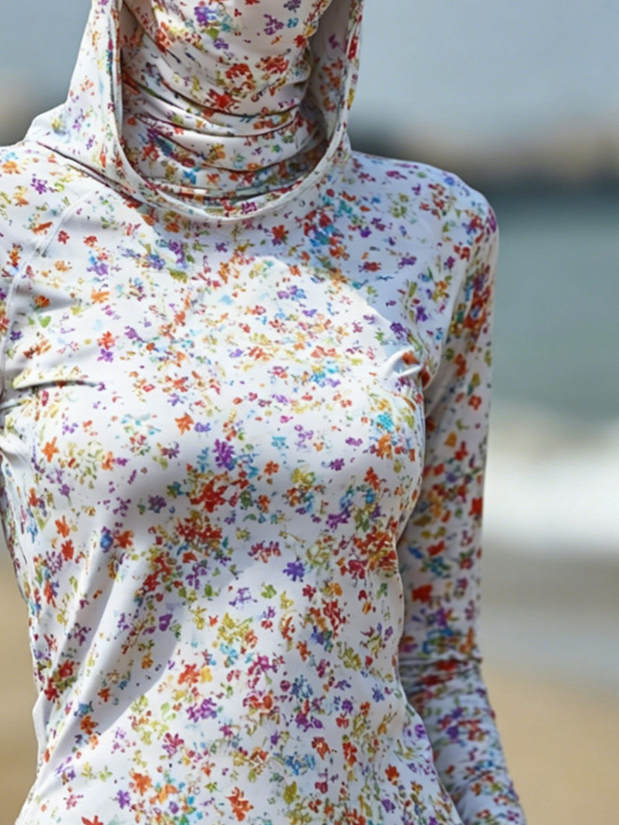 Women's Ditsy Floral Print Cool Breathable Sun Protection Hoodie-SunSeaUp