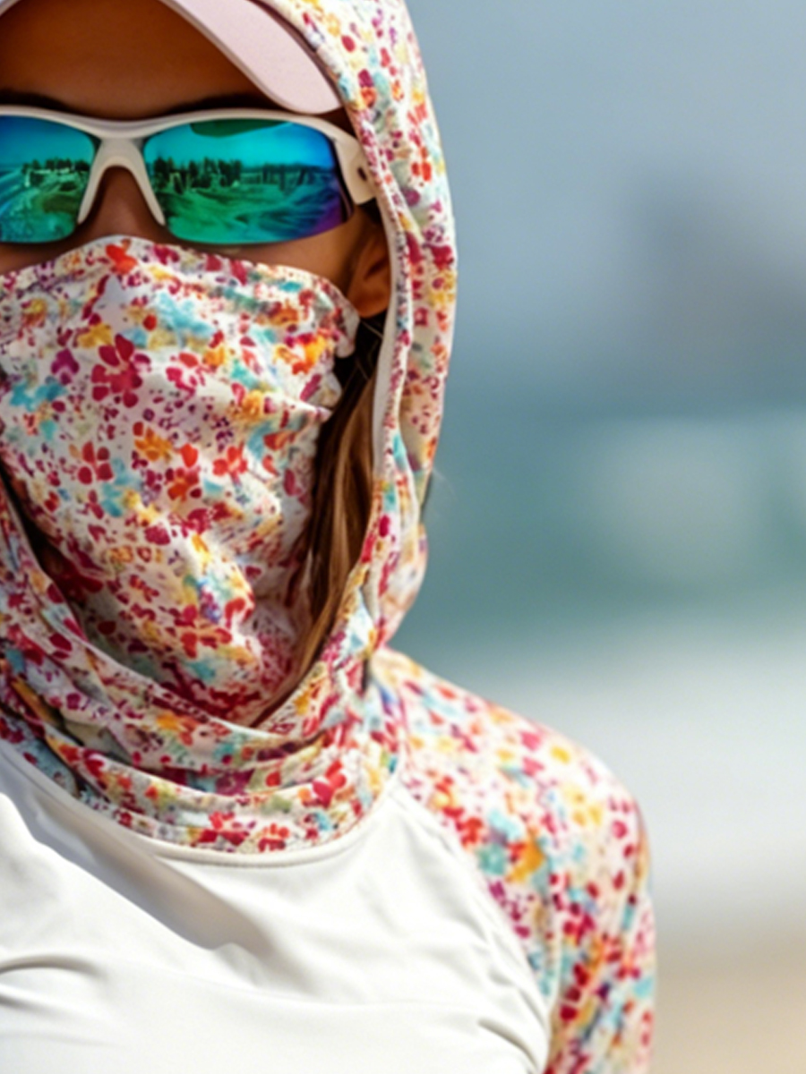 Women's Half-Solid Half-Floral Print Cool Breathable Sun Protection Hoodie-SunSeaUp