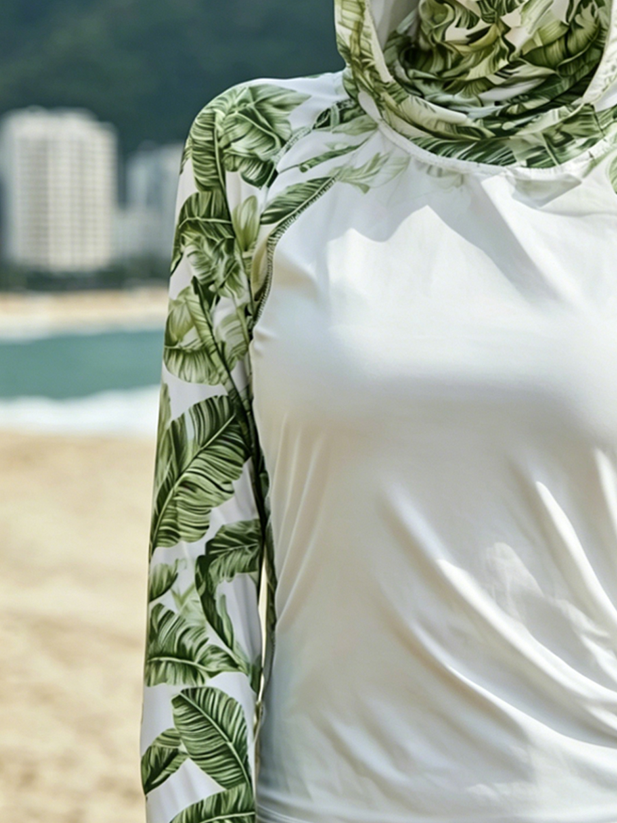 Women's Tropical Banana Leaf Print Cool Breathable Sun Protection Hoodie-SunSeaUp