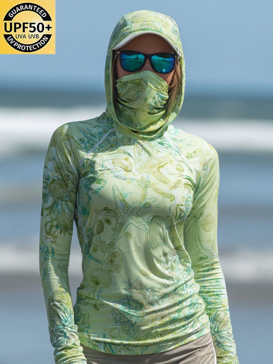 Women's Ocean Starfish Shell Print Cool Breathable Sun Protection Hoodie-SunSeaUp