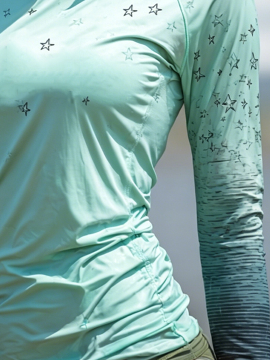 Women's Mint Green Star Print Cool Breathable Sun Protection Hoodie-SunSeaUp
