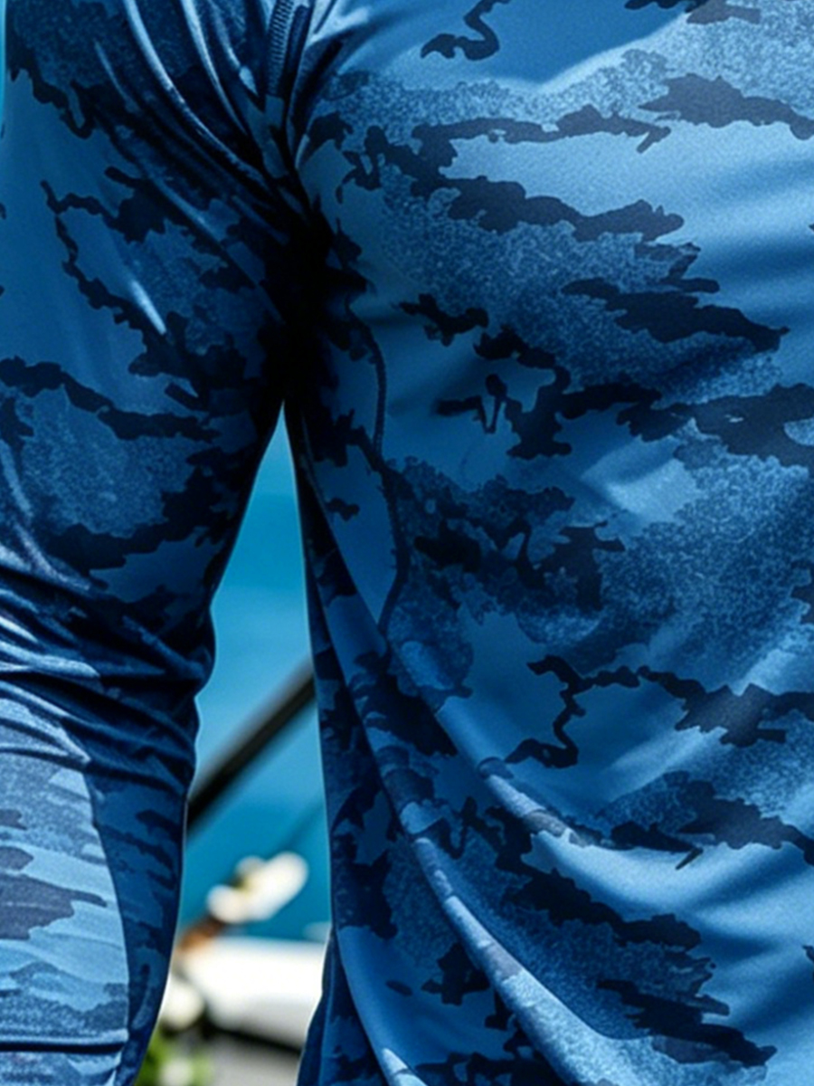 Men's "Blue Ocean Camo" Print Cool Breathable Hooded-SunSeaUp