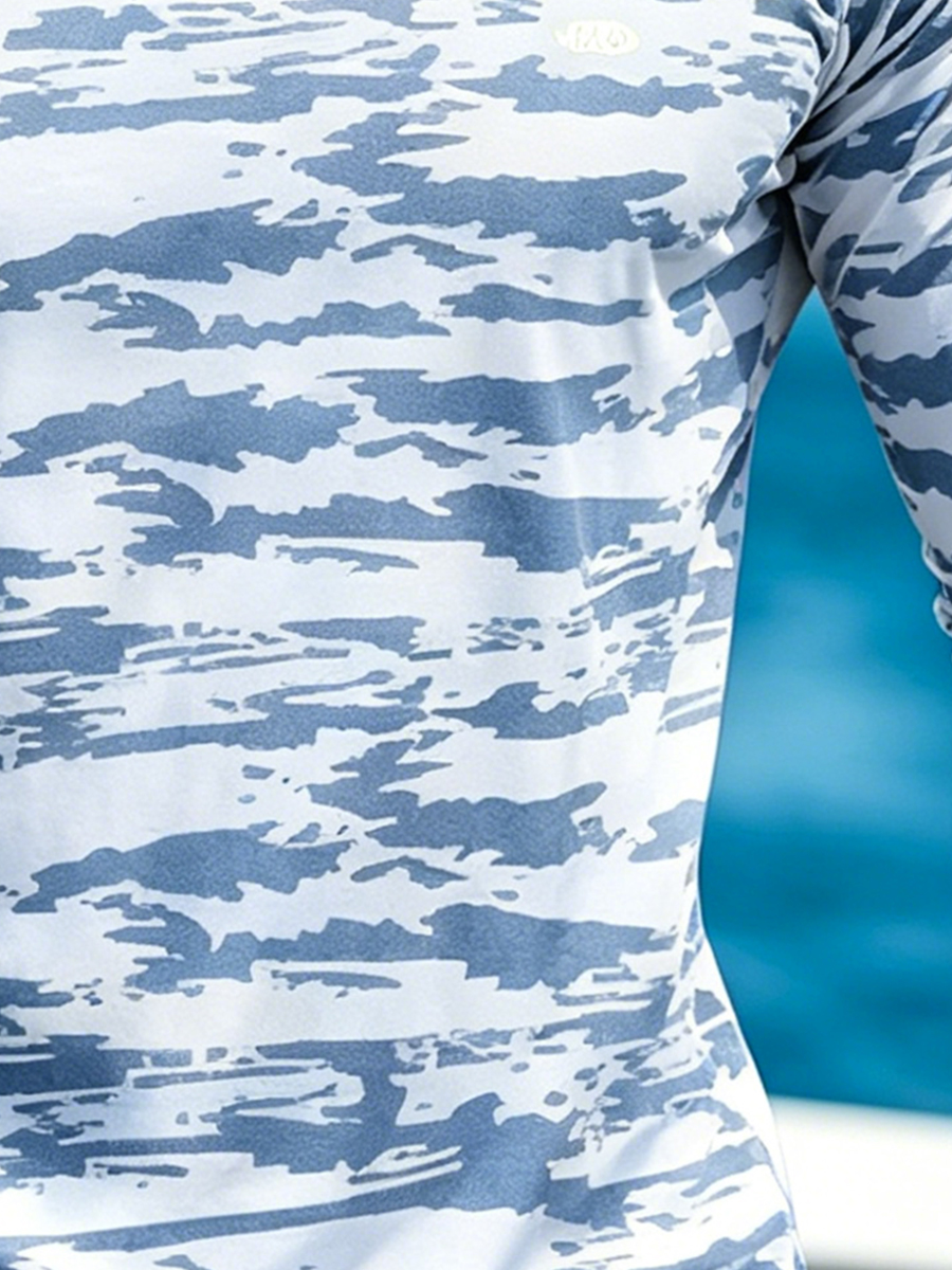 Men's "White & Light Blue Water Camo" Print Cool Breathable Hooded-SunSeaUp