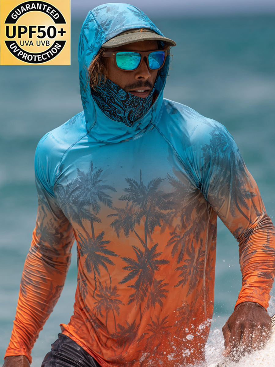 Men's "Tropical Sunset" Print Cool Breathable Long Sleeve Hooded-SunSeaUp