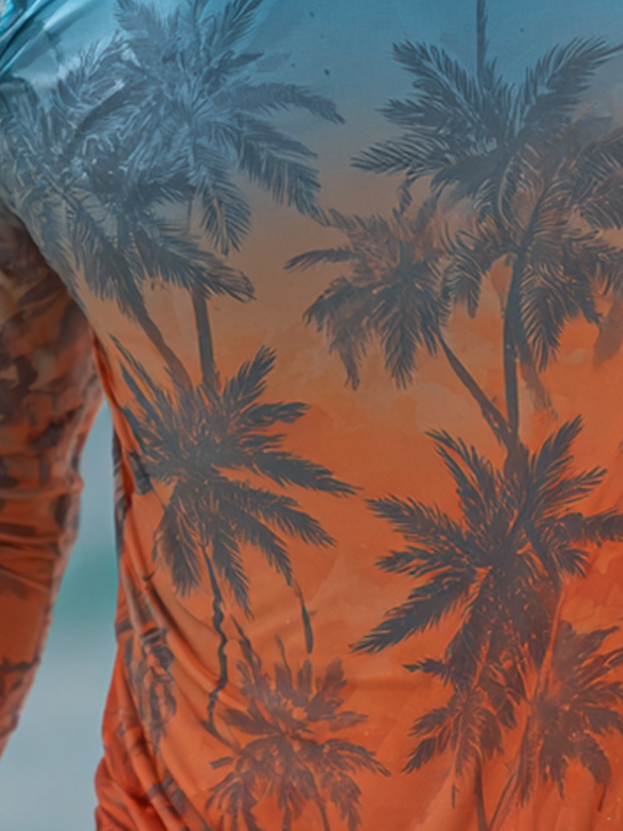 Men's "Tropical Sunset" Print Cool Breathable Long Sleeve Hooded-SunSeaUp