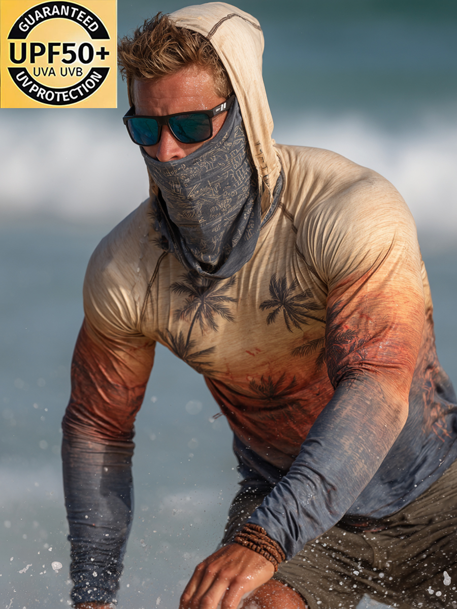 Men's Distressed Tropical Pattern Ultra-Cool Breathable Hooded-SunSeaUp