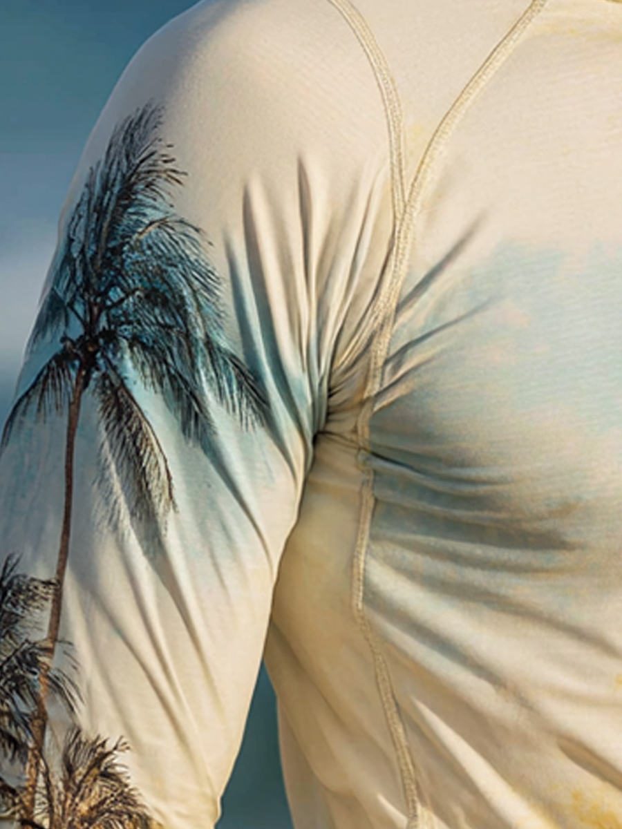 Men's "Sky Blue to Yellow Gradient Palm Tree" Print Cool Breathable Hooded-SunSeaUp