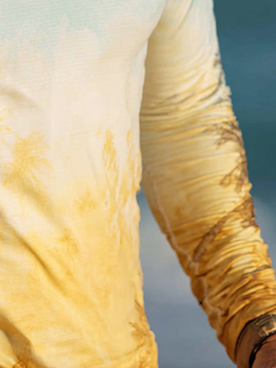 Men's "Sky Blue to Yellow Gradient Palm Tree" Print Cool Breathable Hooded-SunSeaUp