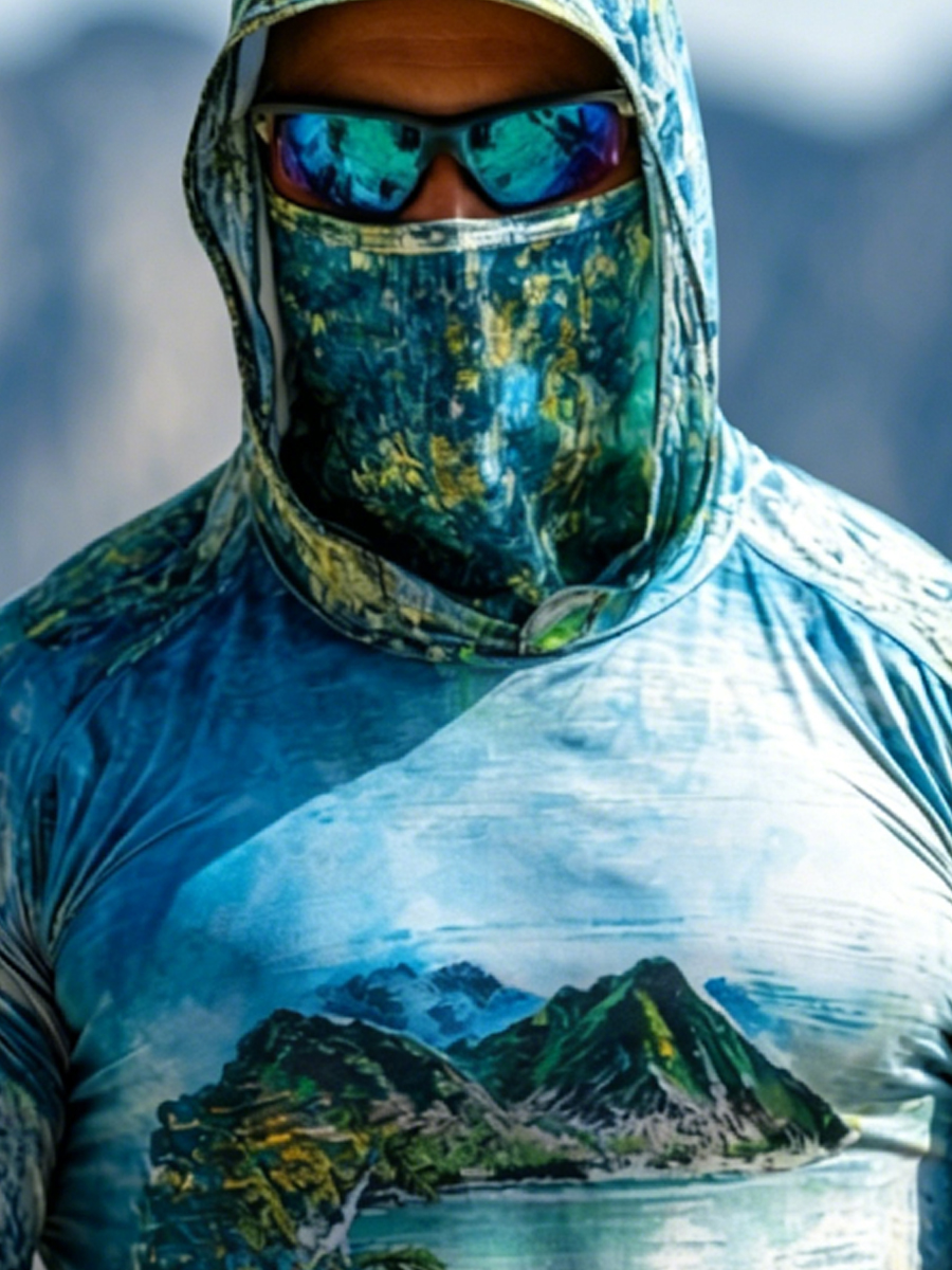 Men'S UPF 50+ Sun Protection Hoodie - Jungle And Landscape Art Print Sun Protection Clothing-SunSeaUp