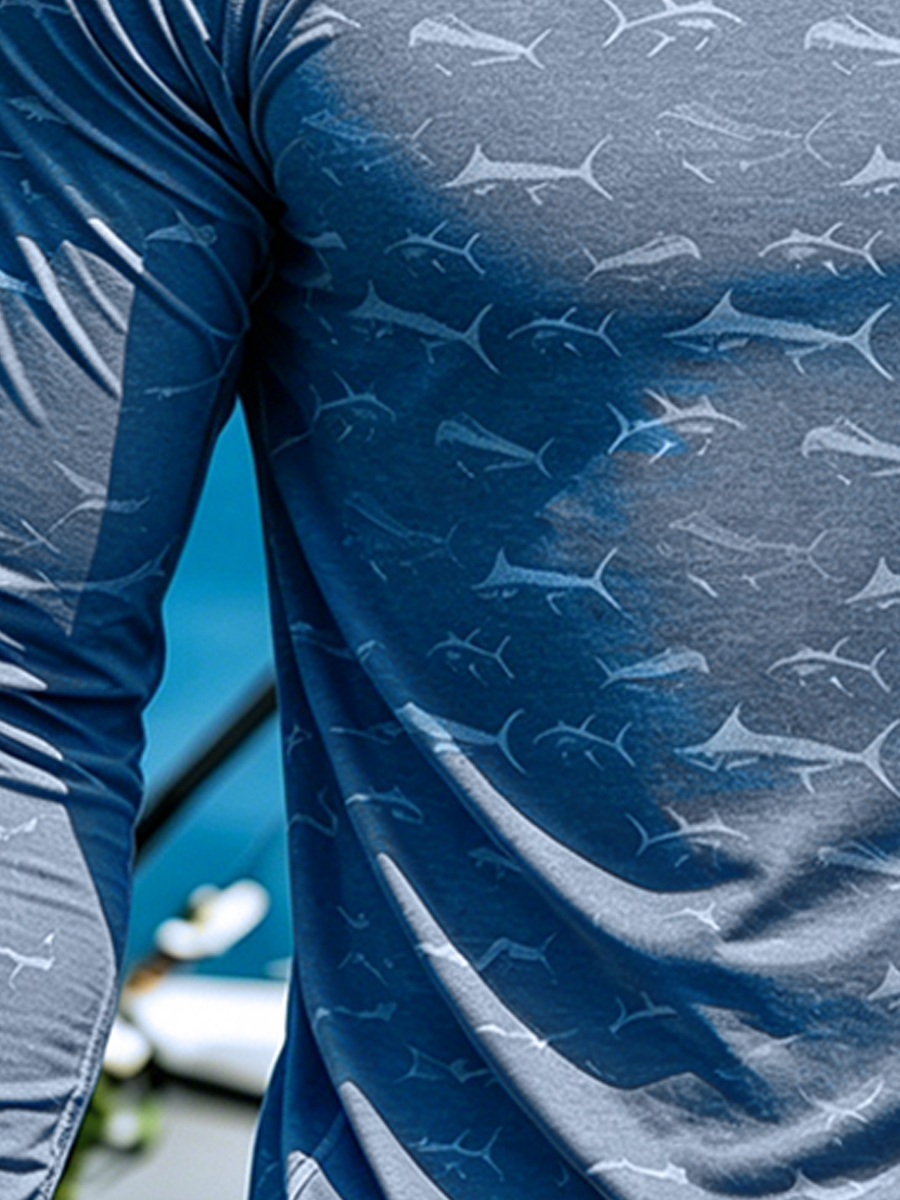 Men's "Grey Blue Marlin Fish" Print Cool Breathable Hooded-SunSeaUp