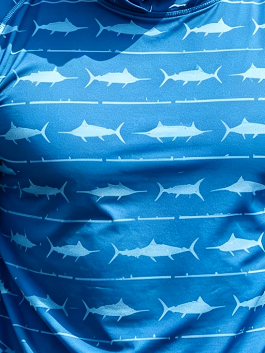Men's All-Over Marlin Stripe Pattern Ultra-Cool Breathable Hooded-SunSeaUp