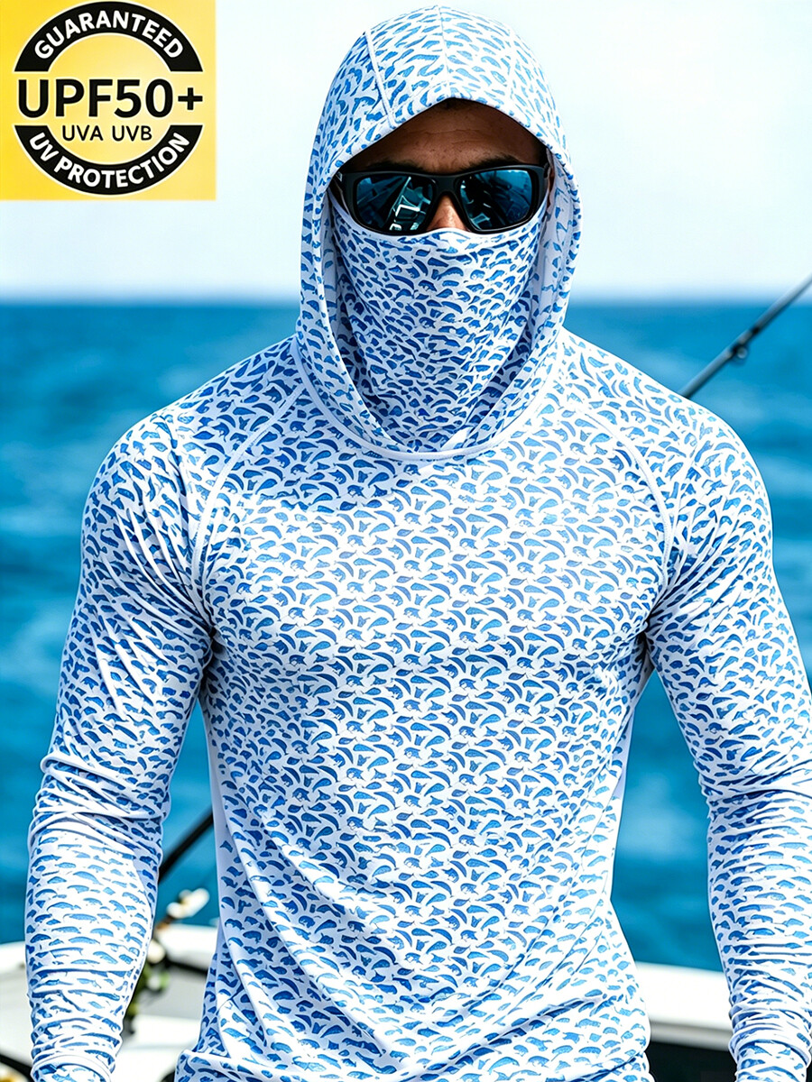 Men's Dolphin Camo Pattern Ultra-Cool Breathable Hooded-SunSeaUp