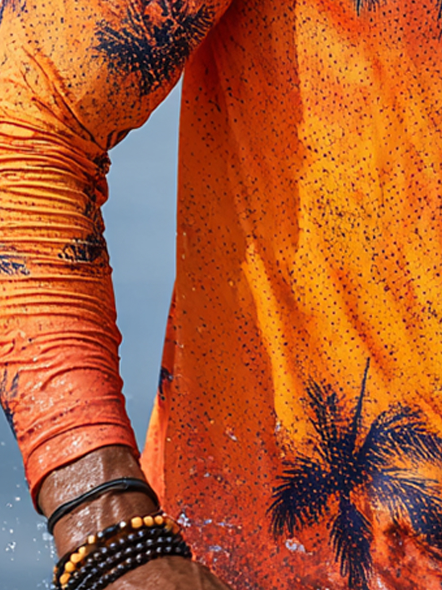Men's "Navy to Orange Gradient Palm Tree" Print Cool Breathable Hooded-SunSeaUp