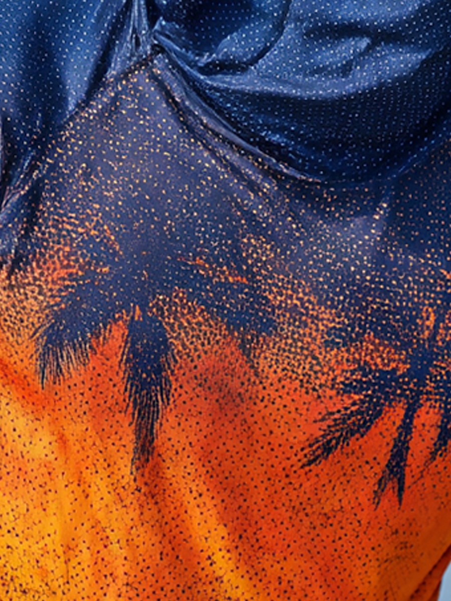 Men's "Navy to Orange Gradient Palm Tree" Print Cool Breathable Hooded-SunSeaUp