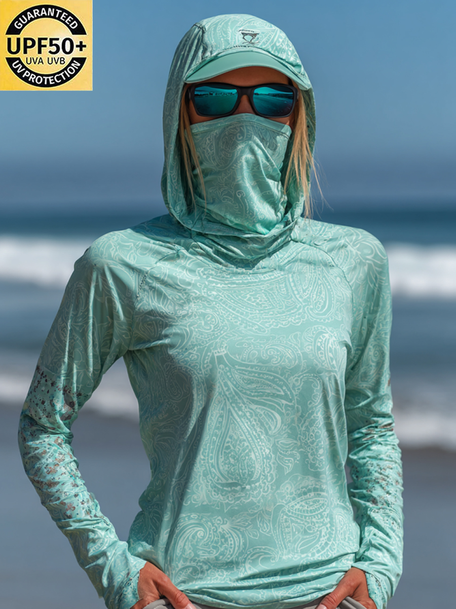 Women's Vintage Paisley Print Cool Breathable Sun Protection Hoodie-SunSeaUp