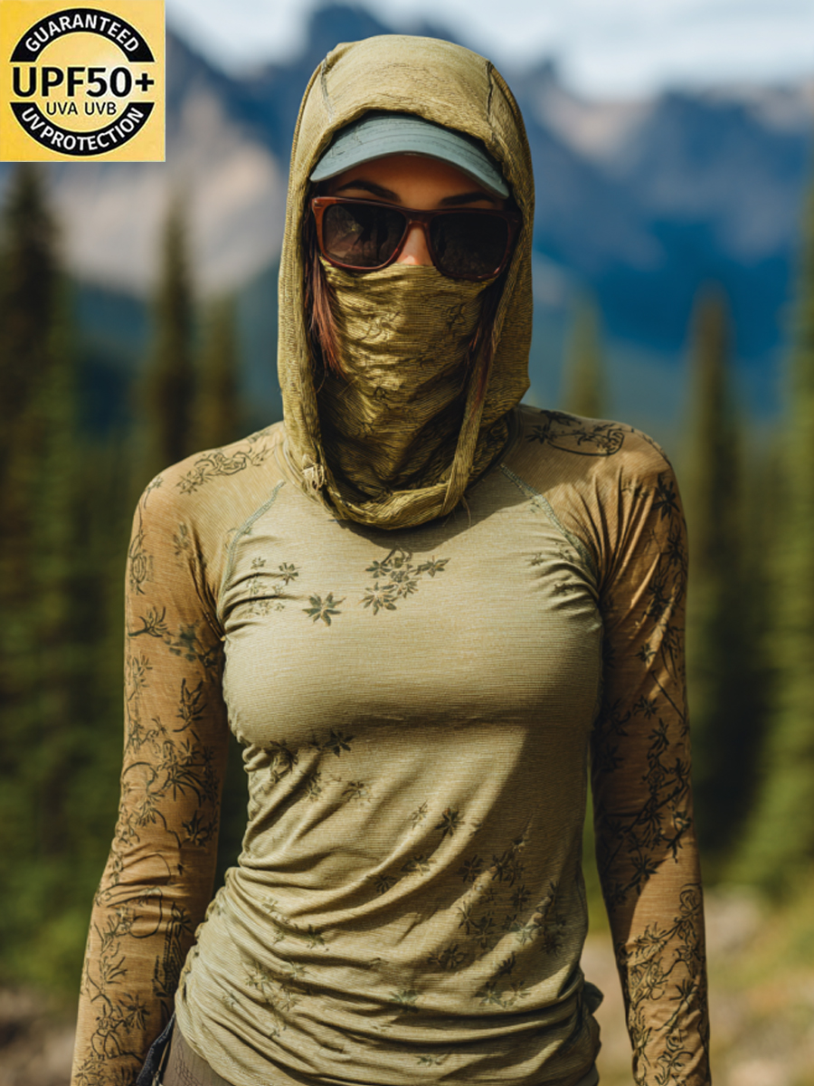 Women's Green Leaves Print Cool Breathable Sun Protection Hoodie-SunSeaUp
