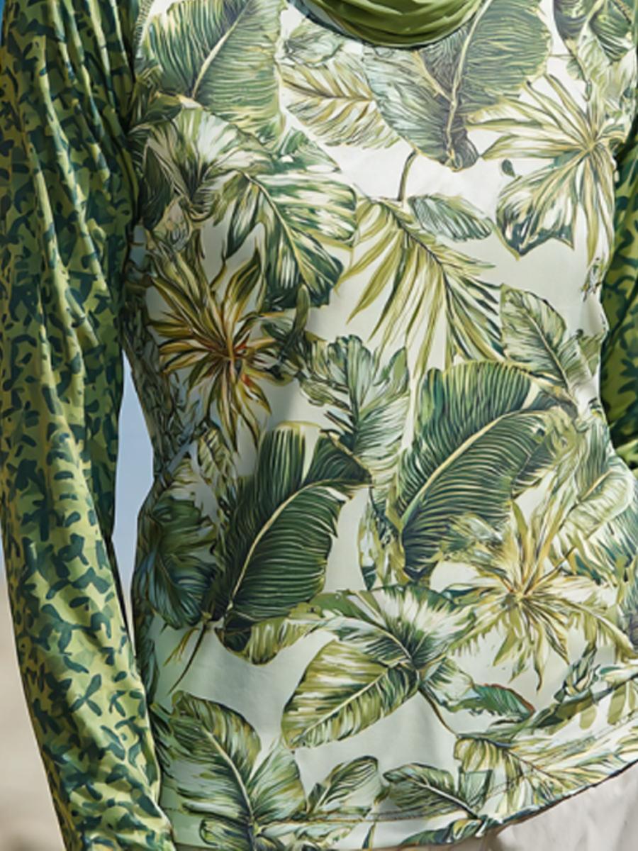 Women's Tropical Botanical Print Cool Breathable Sun Protection Hoodie-SunSeaUp