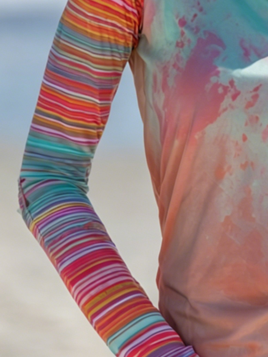 Women' Multicolor Striped Print Cool Breathable Sun Protection Hoodie-SunSeaUp